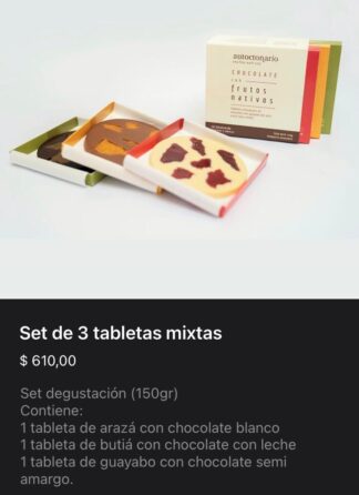Set de tabletas de chocolates mixtos con frutos nativos